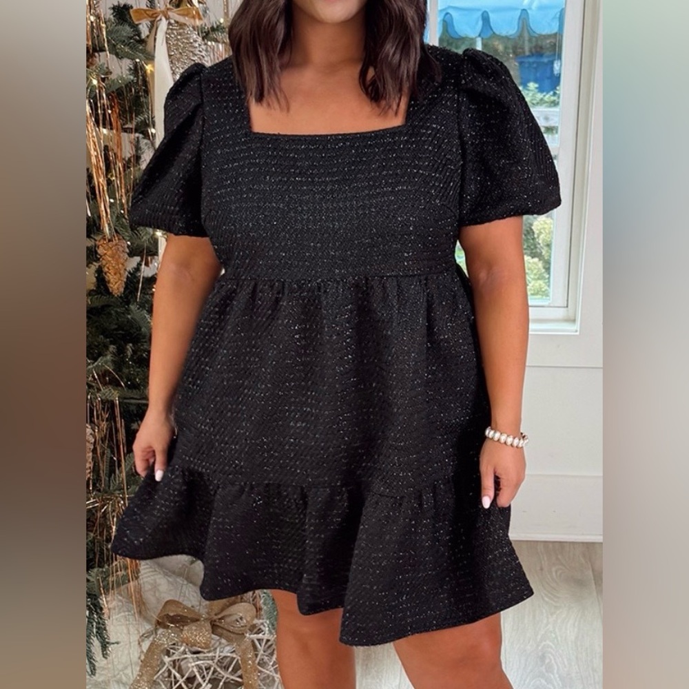 Chic Soul Elegant Black Puff Sleeve Tweed Mini Dress - New Without Tags - 2X